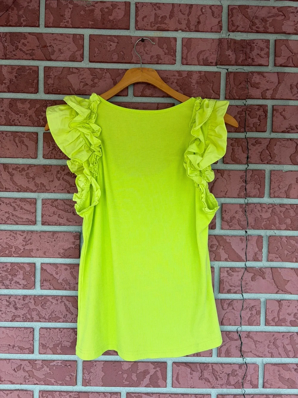 Gigo Neon Yellow Ruffle Sleeve Tank Top for Women